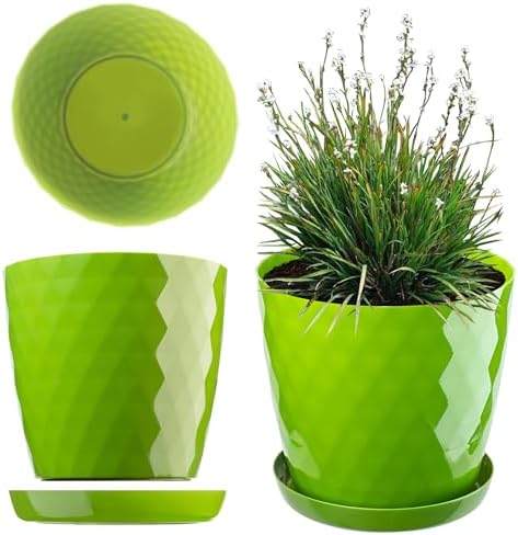 KADAX Plastic Flower Pot, Durable Plant Pot with Saucer for Houseplants, Decorative Planter in Several Colours for Indoor Use (Purple, 12 cm)