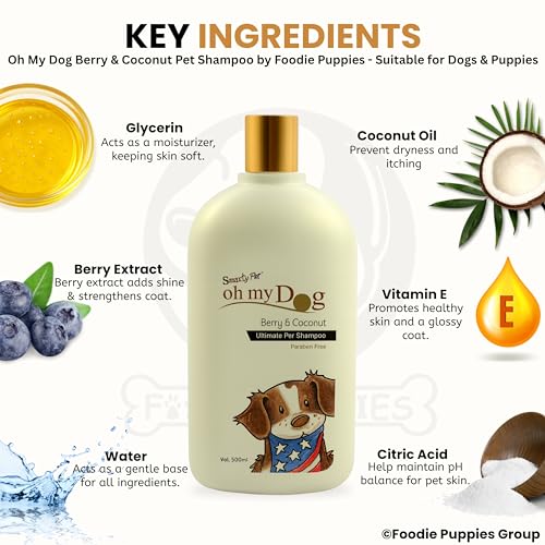 Image of Foodie Puppies Oh My Dog Berry & Coconut Shampoo for Dogs and Puppies - 500ml | Paraben & Cruelty-Free Ultimate Pet Shampoo | Maintain Fur Moistured and Hydrated | Suitable for All Breeds and Sizes