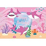 Leowefowa Pink Shark Baby Birthday Party Backdrop for Girl 1.5x1m Under The Sea Coral Underwater...