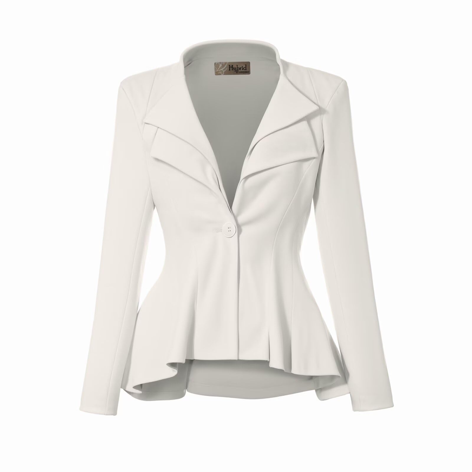 Hybrid & Company Women's Double Notch Lapel Sharp Shoulder Pad Office Blazer, Model JK43864-1073T, Ivory, L