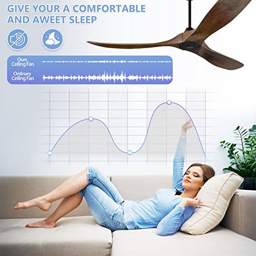 60'' Ceiling Fan No Light, Outdoor Ceiling Fans For Patios, Wood Ceiling Fan With Remote Control, 3 Blade Propeller Ceiling Fan, 6 Speed Noiseless Reversible Dc Motor, Indoor Outdoor Ceiling Fan #TOP5