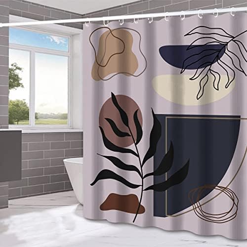 Boho Shower Curtain Boho Curtains with Hooks Leaves Waterproof Morandi Abstract Shower Curtain Mid Century Machine Washable Opaque Shower Curtain for Bathroom Mould & Mildew Resistant 180 x 180cm