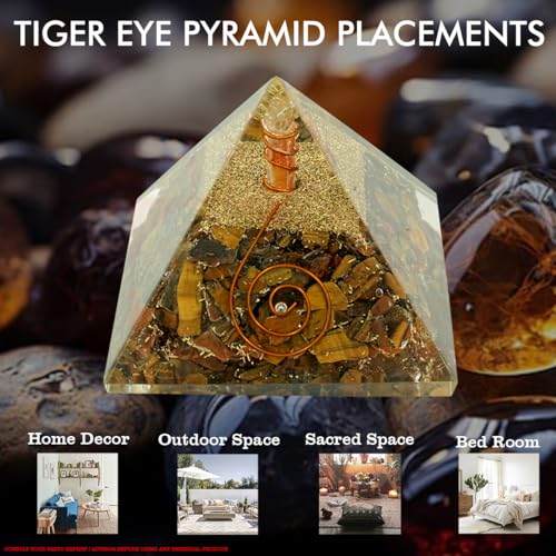 Image of Tiger Eye Pyramid | 2-Inch | Pyramid for Meditation, Energy Healing, and Spiritual Practices | Handcrafted with Genuine Gemstones |