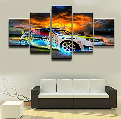 Impression sur toile intissée cool voiture cadre 5 panneaux