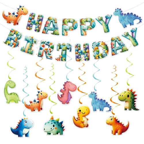 Image of Cute Cartoon Dinosaur Happy Birthday Banner for Kids - Dinosaur Birthday Party Decorations,Dino Happy Birthday Banner Party Supplies - Boys and Girls