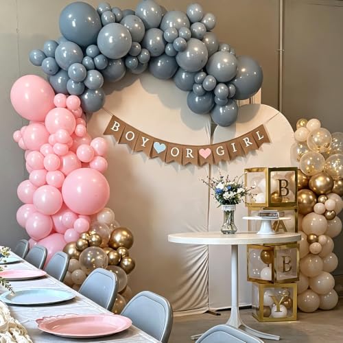 Image of Gender Reveal Pink and Blue Balloon Arch Kit 129 PCs