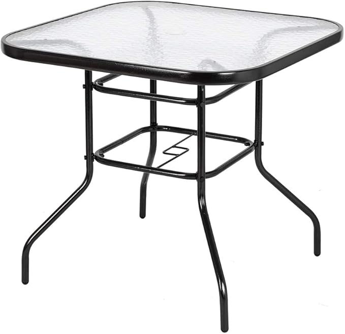 VINGLI Glass Patio Table with Umbrella Hole, 32" Square
