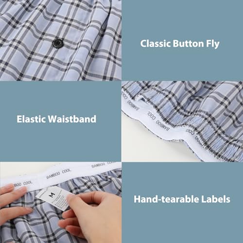 BAMBOO COOL Men's Woven Boxer Shorts,Classic Relaxed Fit,Lightweight Plaid Boxers underwear,6 Pack4