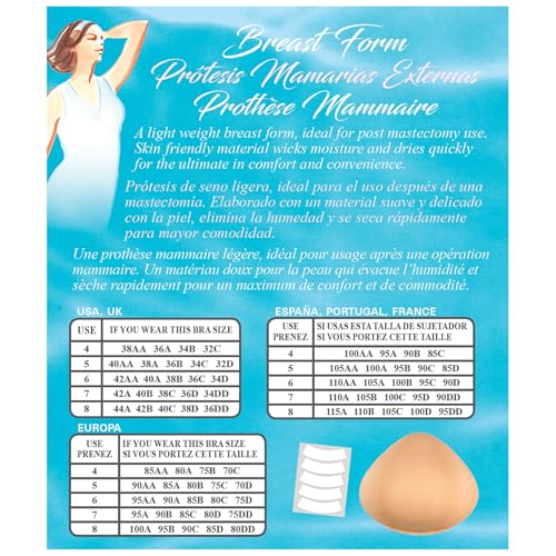 – 1PCS Foam Mastectomy Breast Form Prosthesis Bra Insert Pad for Swimwear - 5 Sizes (SEE SIZE CHART ON LEFT)4