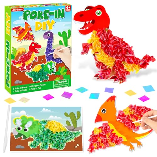 Lonfliness 8PCS Poke-in Craft and Art Kit Dinosaur Theme No-Mess Fabric Sewing Art Fabric Puzzle Puncture Painting Dino Toy Gifts for Creative Activity Game Birthday Party