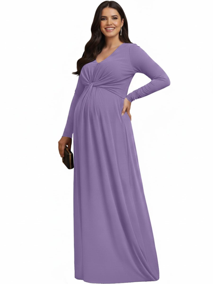 KOH KOH Womens Long Sleeve Flowy Maternity Pregnancy Elegant Maxi Dress