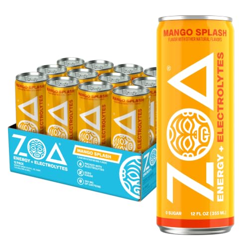 ZOA Zero Sugar Energy Drinks, Mango Splash, 12oz, 12 cans