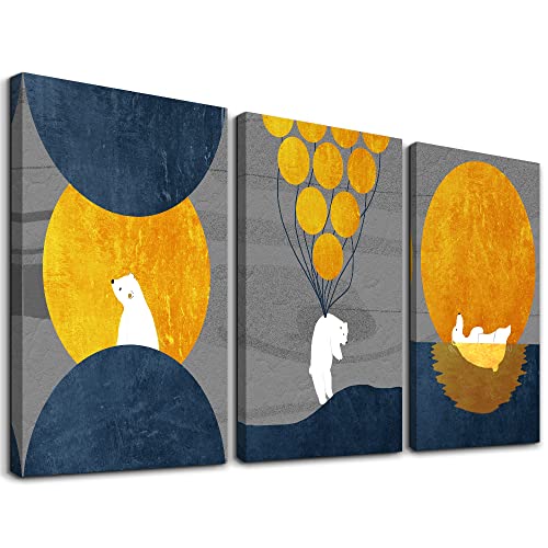 Family Bedroom Wall Decor Canvas Wall Art For Living Room Modern Wall Decorations For Children Room Abstract Paintings Gray Canvas Art Cartoon Polar Bear Hang Pictures Artwork Home Decoration 3 Piece #TOP20