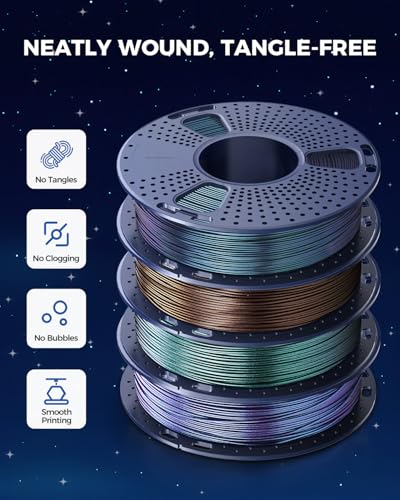 Image of JAYO Galaxy PLA 3D Printer Filament 1.75mm, Glitter Sparkle PLA Colorful Twinkling, 250g Spool, 4 Rolls, 1kg, Galaxy Green, Black, Purple, Brown for FDM Printer