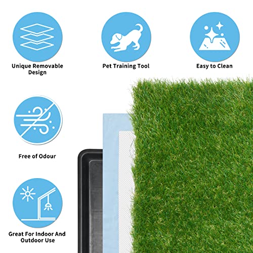 Oiyeefo Dog Grass Pad With Tray,35.5” X 23.6” Indoor Dog Potty System 2 Pics Replacement Grass Mats-5 Pics Disposable Puppy Pads,For Puppy Training Apartment,Balcony And Apartment Use #TOP4