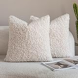 Neelvin Juego de 2 Fundas de Cojín Bouclé de Imitación Piel de Cordero, Estilo Nórdico Acogedor(60x60cm)