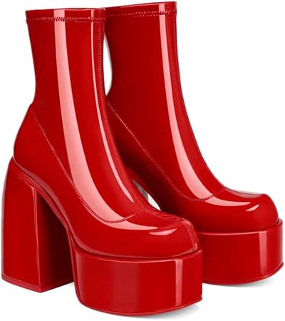 Dames enkellaarsjes met plateauzool, modieus blokhak halfhoge laarzen met  ronde neus, comfortabele korte laarzen met hoge hakken voor dames(Size:39  EU,Color:Red) : Amazon.nl: Kleding, schoenen \u0026 sieraden