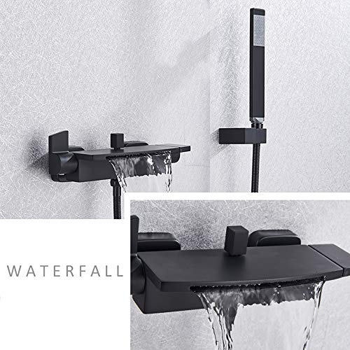 Robinet de baignoire cascade mural noir mat avec douchette - 4