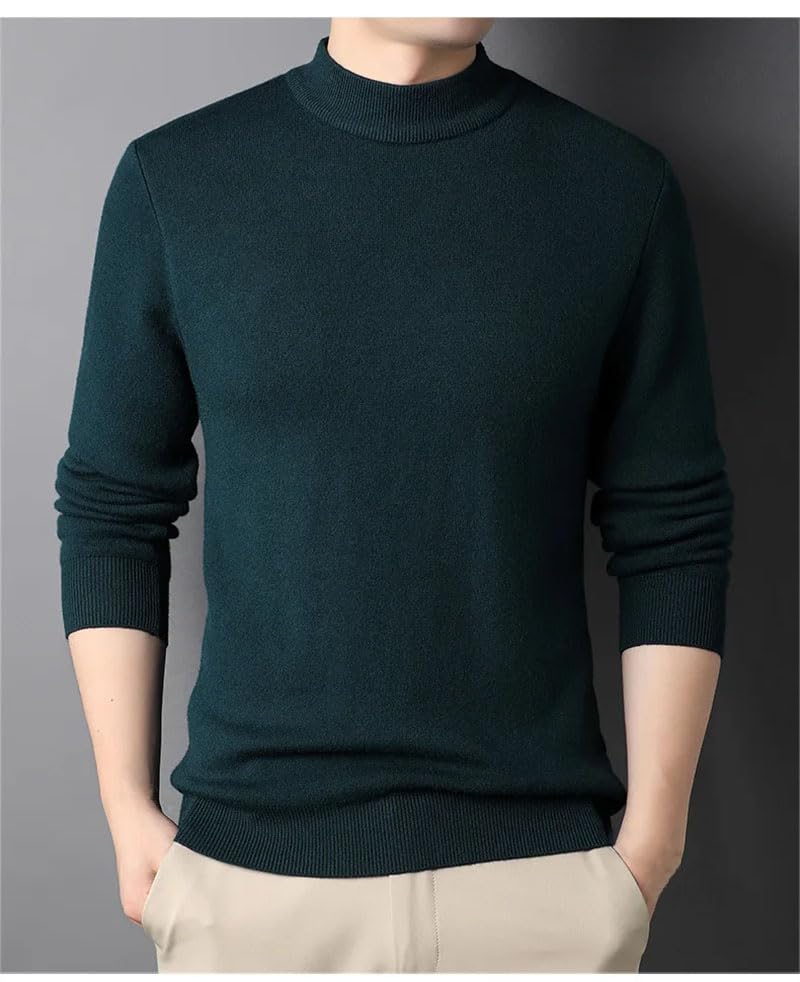 Men's Wool Long Sleeved Sweater Half High Collar Knit Pullovers Youth Slim Knitwear Top2