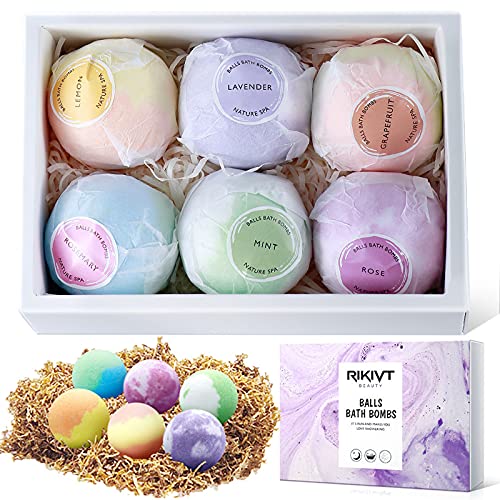 Bath Bombs, 6Pcs Bath Bomb Gift Set with Natural Essential Oils, Handmade Scented Spa Bath Fizzies, Dry Skin Moisturize, Perfect for Bubble Bath, Spa Bath, Gift for Kids, Women, Mom, Girlfriend,Spouse