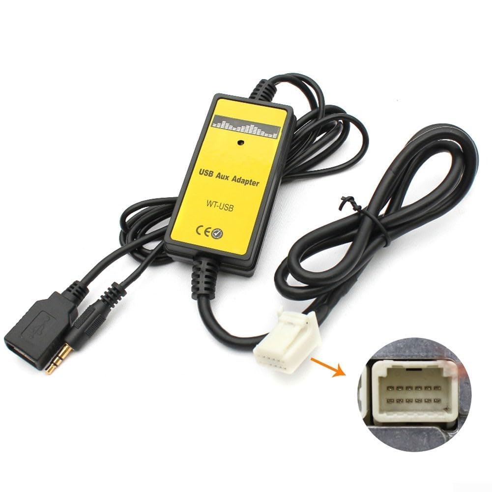 Auto Audio MP3 USB Interface Aux Adapter für Toyota mit 5+7 Pin Anschluss, unterstützt 3,5 mm AUX Eingang, hochwertiger MP3/WMA Decoder, zerstörungsfreie Installation für Corolla/Camry/RAV4 Serie