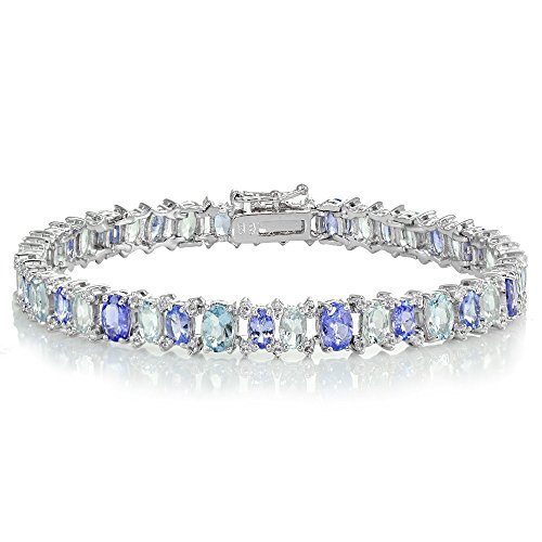 Ice Gems Sterling Silver Tanzanite, Aquamarine and White Topaz Oval Tennis Bracelet