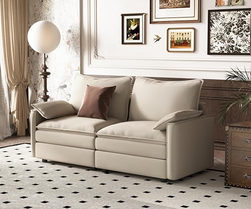 Image of Vesgantti 74 inch Modular Sectional Sofa, Comfy Cloud Couch with Movable Ottoman Deep Seat Modular Sofa, Sectional Couches for Living Room, Bedroom and Apartment, Corduroy Beige