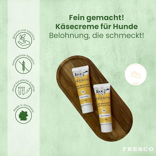 FRESCO Dog Fein Gemacht! Käsecreme Hunde Tube | Vegetarisch mit Edamer, frischen Karotten & Kürbis | Premium Hundeleckerli getreidefrei | 9 x 75g | Aus Deutschland