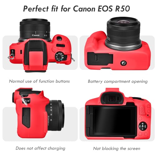Rieibi EOS R50 Case, Soft Silicone Protective Case for Canon EOS R50 Camera, Lightweight Non-Slip Snug Fit Cover - Red - Image 3