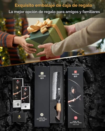 Miniatura 10 de Xinzuo Acero Damasco 18cm Cuchillo Nakiri Patrón Martillado Cuchillo De Chef De Cocina De Hoja Afilada Forjado Profesional-Mango De Roble Blanco-Cortes Rápidos Para Carne,Pescado,Frutas Y Verduras