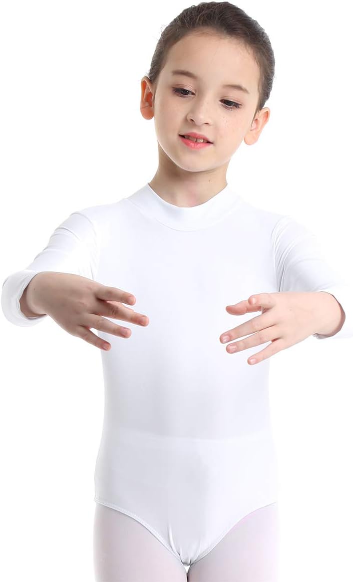 Kids Girls Basic Turtleneck Long Sleeve Leotard Gymnastics Ballet Dancewear for Toddler