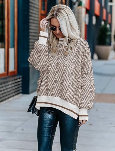 Image of Womens Sweaters Causal Crewneck Batwing Sleeve Knit Top Side Split Oversized Pullover Sweater Loose Jumper