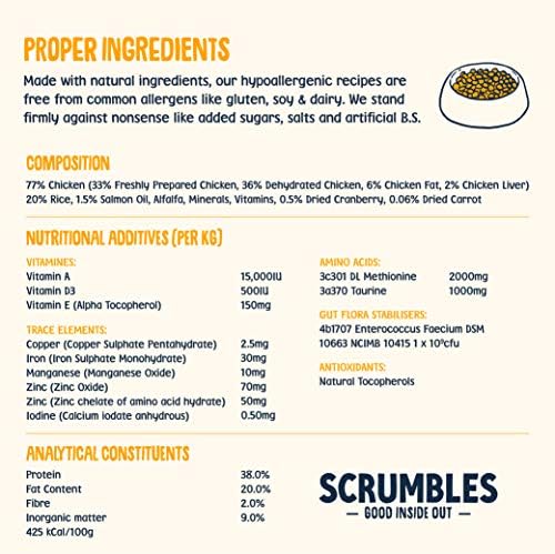 Scrumbles All Natural Dry Kitten Food with 77% Chicken, High Protein Food for Growing Kittens, 2.5Kg