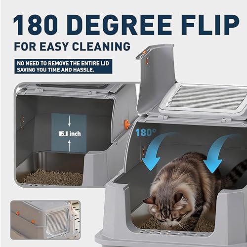 Arenero para gato de acero inoxidable con tapa grande miniatura 3