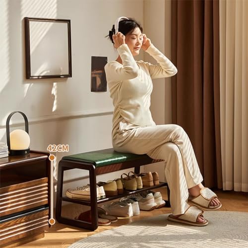 Banc de rangement à chaussures moderne en similicuir et étagère bois - 3