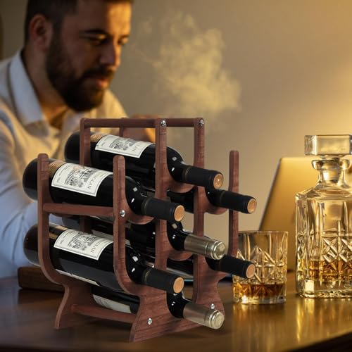 Soporte para 7 botellas de vino de madera oscuro miniatura 5