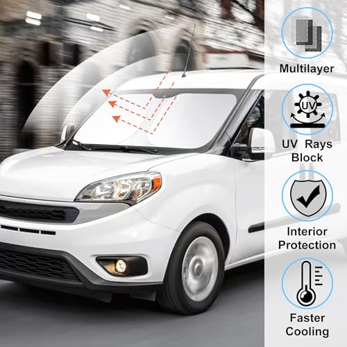 Image of Windshield Sun ShadeCustom Fit 2014-2024 2025 2026 Dodge RAM ProMaster Accessories Full Size Cargo Van Chassis Cab Cutaway Front Window Sunshade Rays Reflector Keeps Car Cooler