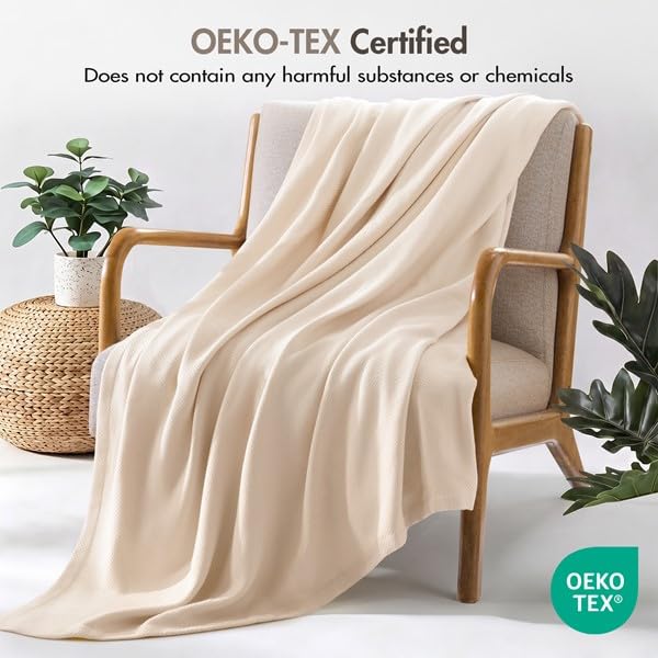 Image of Madison Park 100% Egyptian Cotton Summer Blanket Full Queen Size, Beige