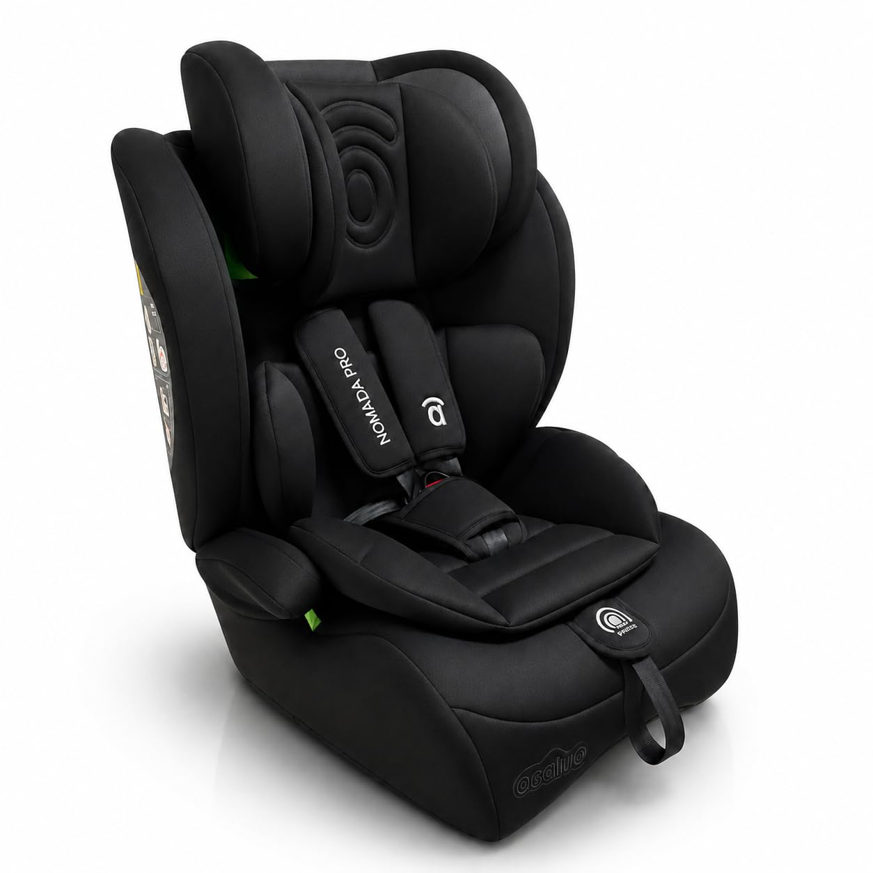 Silla de Coche i-Size 76-150 cm (15 meses–12 años) Grupo 1 2 3, Ligera 5 kg, Instalación con Cinturón, Arnés 5 Puntos, Protección Lateral – Asalvo Nómada Pro Negro