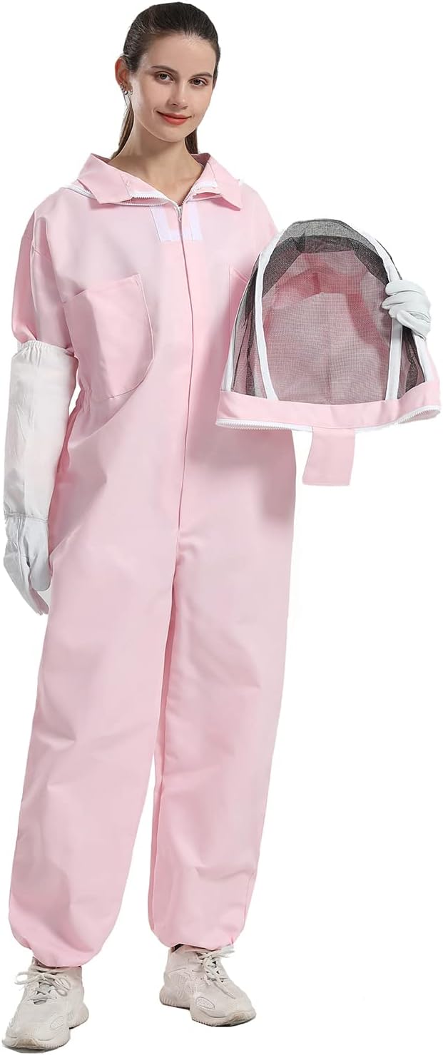 Women's Bee Suit for Sting Proof, Polycotton Ventilated Beekeeper Outfit with YKK Zipper, 1 Fencing Veil, 2 Gloves