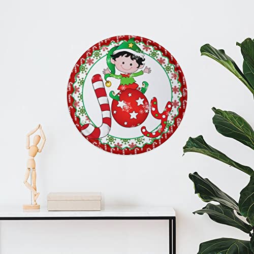 Round Metal Tin Sign Joy Elf Christmas Elf Wreath Sign Funny Novelty Metal Retro Wall Decor For Home Gate Garden Bars Restaurants Cafes Office Pubs Club 12X12Inch For Christmas,Easter,Fall #TOP5