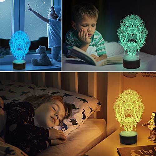 CooPark Lion 3D Illusion Night Light, Hologram Optical Animal Lamp 16 Colors Changing with Remote Control, LED Bedside Nightlight Kids Bedroom Decor Novelty Birthday Gift for Men Boy Teen