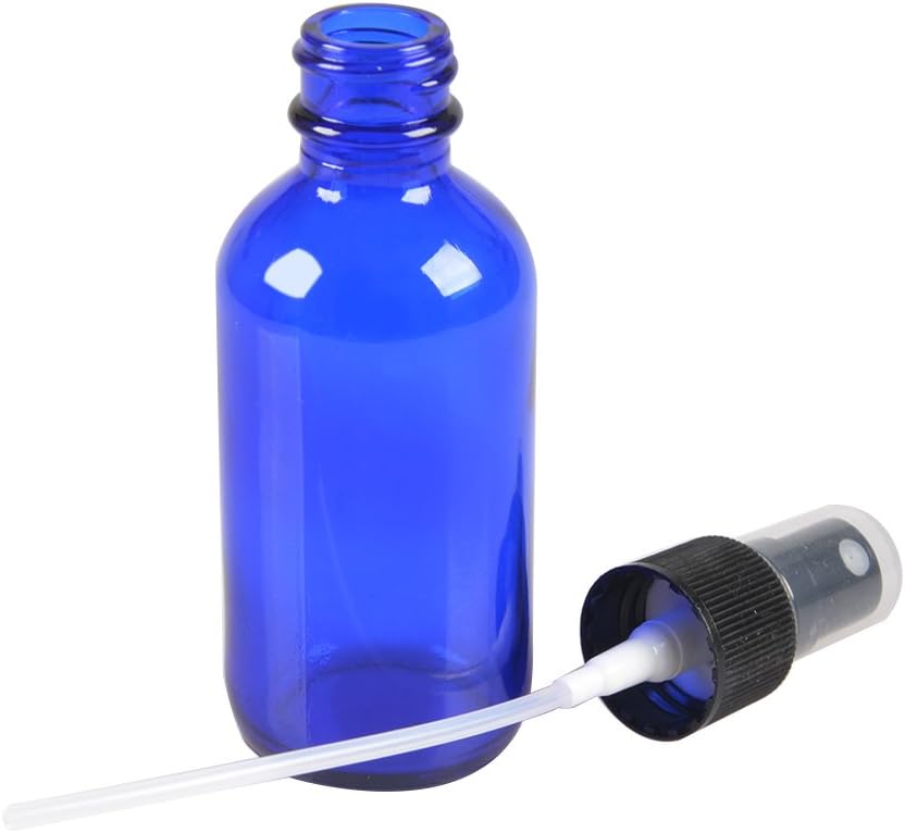 12 Pack,2oz Blue Glass Bottle Bottles with Black Fine Mist Sprayer.Refillable & Reusable.Designed for Essential Oils, Perfumes,Cleaning Products,Aromatherapy.12 Chalk Labels as gift.