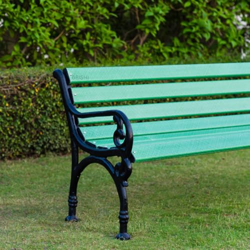 Image of BRISHI 3 Seater Cast Iron FRP Garden Bench for Indoor & Outdoor Park /Patio /Living Room /Terrace /Balcony (Green + Black)