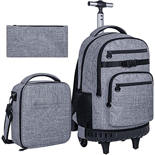 3PCS Rolling Backpack for Men, 19 Inches Travel Roller Bookbag with