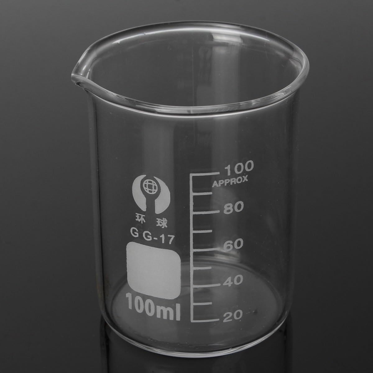 Set di Becher in Vetro Borosilicato Graduato, 5ml 10ml 25ml 50ml 100ml, Resistente al Calore per Laboratorio