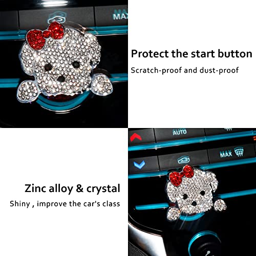 Koruipei Bling Push To Start Utton Cover Accessories, Cute Dog Car Accessories For Women, Crystal Rhinestone Car Engine Start Stop Button Cover, Girly Car Decoration Interior Sticker, Red #TOP4