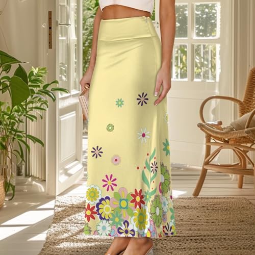 Summer Skirt for Women Empire Waist Dress Pencil Skirts with Side Zipper Lightweight Long Maxi Skirts Bohemian Skirt2