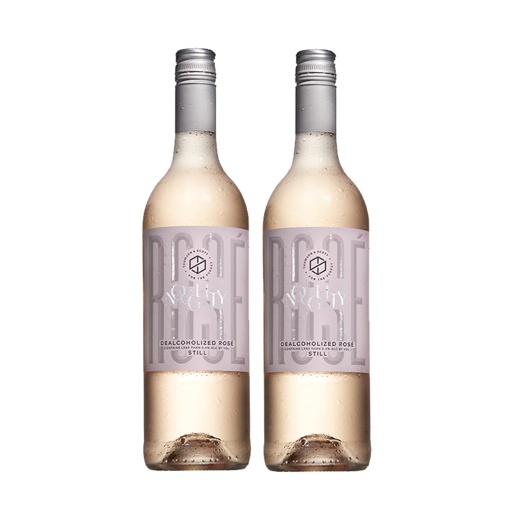 Thomson & Scott Noughty Provence Style Rosé, Dealcoholized Non Alcoholic Rosé Wine, Dry, Fresh Berries, Apricot, Low Acidity, Organic, Chenin Blanc & Pinotage Grapes, <0.5% ABV, 750ml Bottle, 2 Pack