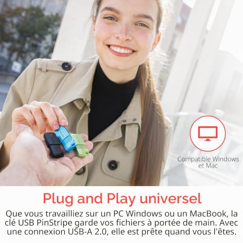 Verbatim Clé USB Pinstripe 16Go I USB 2.0 I Memory Stick USB I pour Laptop Ordinateur Portable ultrabook TV autoradio I Stick USB 2.0 I Clé USB avec mécanisme Poussoir I Noir